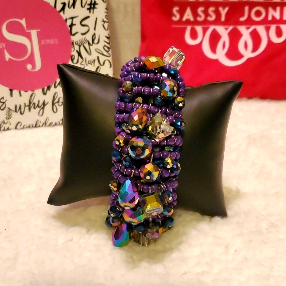 Sassy Jones Rochinda Glass Bracelet - Purple And Blue Iridescent 55$